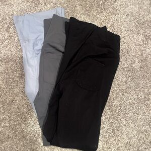 Set of Three Pants in Black, Gray, and Light Blue